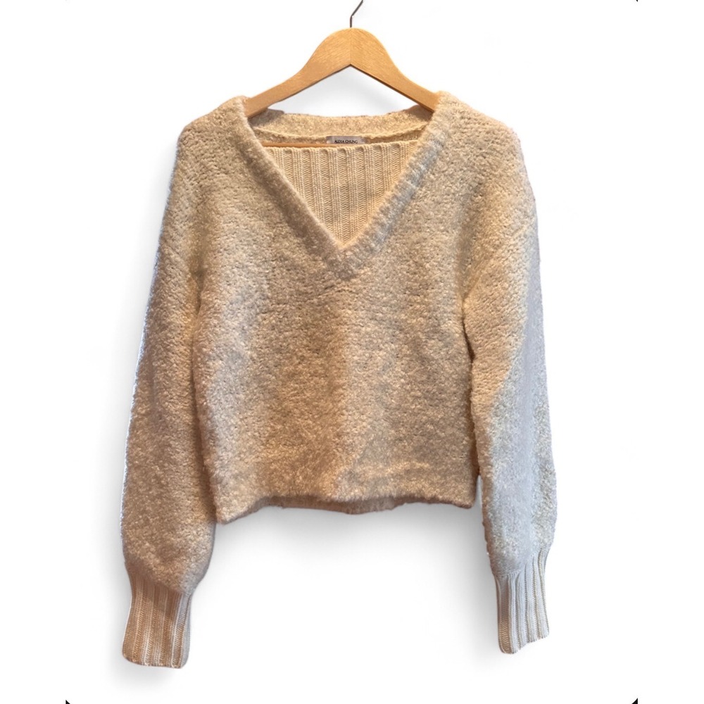 Alexa Chung Madewell Ivory Alpaca Merino Wool Boucle V-Neck Sweater Medium